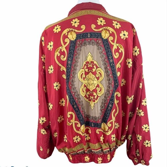 Vintage red and gold floral print windbreaker - Picture 3 of 8